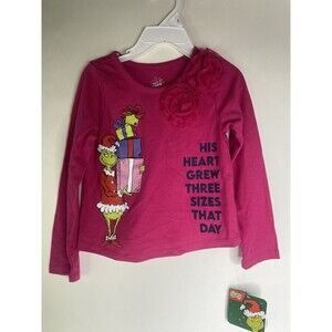 Dr. Seuss The Grinch Holiday Christmas Pink Long Sleeve T-Shirt Top Girls 4T